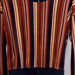 FOREVER 21 BRAND..MULTI COLORED VELOUR STRIPED SWEATER RUST BLUE CREME WHITE